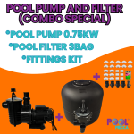 Aqua Max 0.75kW pool pump and 3-bag sand filter combo special with fittings kit graphic