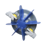 Top-down close-up of single Zodiac MX8 Elite Fan Assembly displaying yellow locking clips and scrubbing fins – Available from Pool Mecca.