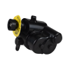 Zodiac MX8 Gear Box Assembly Side B (Black) showing drive gear and yellow 'No Girar' warning tag – Genuine replacement part at Pool Mecca.