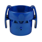 Front view of blue ZODIAC MX8-MX6 Clip-On Hose Connector showing dual locking clips and small water inlet port – Genuine replacement part available at Pool Mecca.