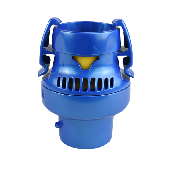 Close-up of blue ZODIAC MX8-MX6 Flow Regulator Valve showing the internal yellow flow indicator and bypass vents – Genuine part at Pool Mecca.