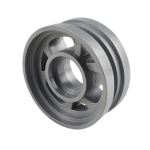 Front view of grey Zodiac MX8 and MX6 Pool Cleaner Wheel showing spoke design and central hub – Genuine replacement part at Pool Mecca.