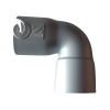 Side view of grey ZODIAC Pool Cleaner Hose Elbow Twist Lock featuring the embossed Zodiac logo and 45-degree angle design – Genuine part at Pool Mecca.